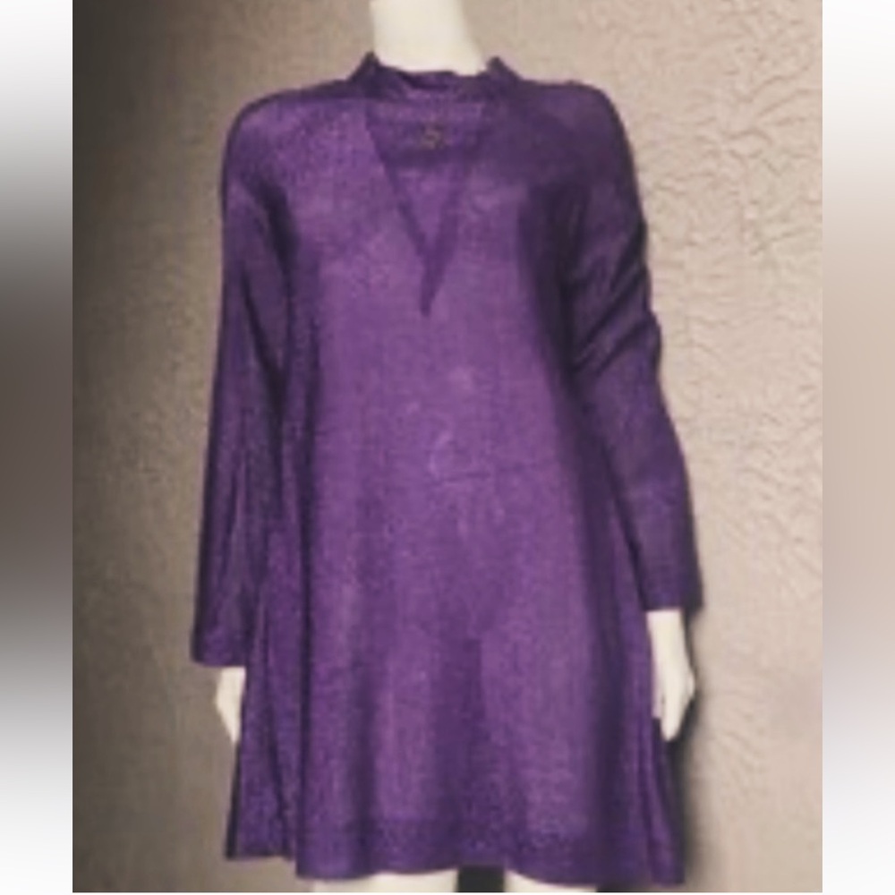 Vintage 60’s purple lurex shiny A-line dress with bell sleeves